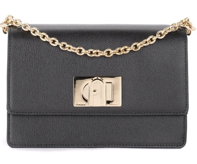 Shop Furla 1927 Mini Shoulder Bag In Black Leather With Shoulder Strap In Nero