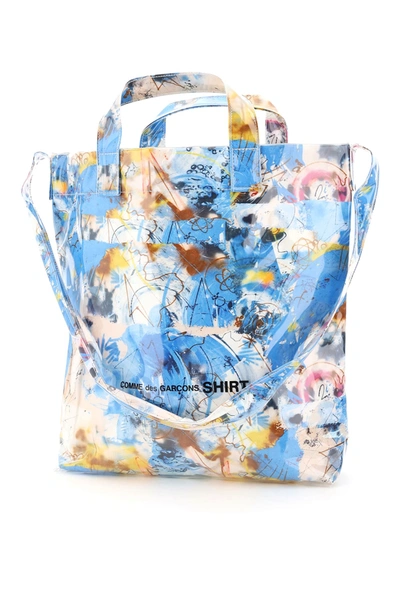 Shop Comme Des Garçons Shirt Tote Bag Futura Print In Blue Multi (light Blue)