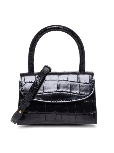 Shop By Far Mini Croc Embossed Leather Bag In Black