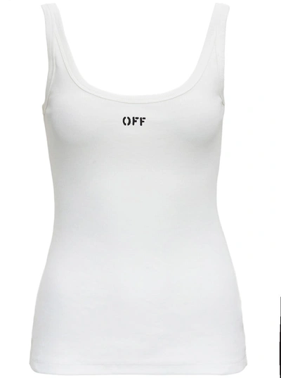 Shop Off-white Ribbed Cotton Tank Top With Logo