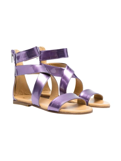 Shop Gallucci Metallic Purple Sandals Kids In Unica