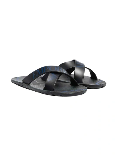 Shop Emporio Armani Black Sandals With Print In Nero/blu