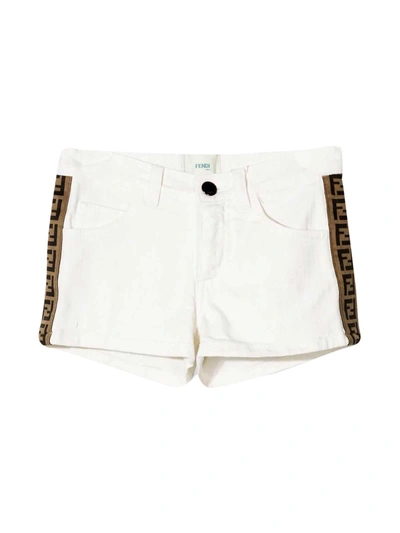 Shop Fendi White Shorts With Side Logo Band In Bianco