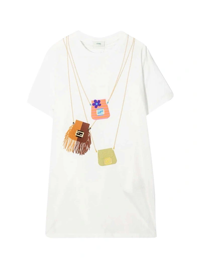 Shop Fendi White Maxi T-shirt With Bags Print In Gesso