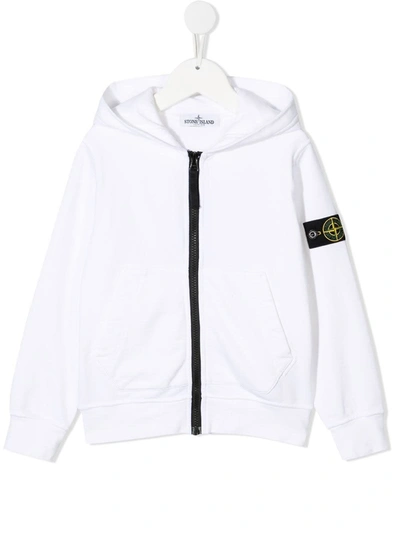 Shop Stone Island Junior White Jersey Hoodie With Logo In Bianco