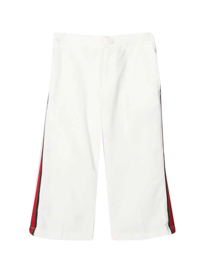 Shop Gucci White Trousers With Side Band In White Mix