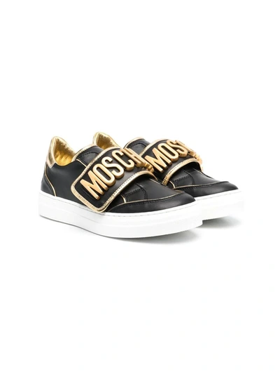 Shop Moschino Sneakers With Application In Nero-oro