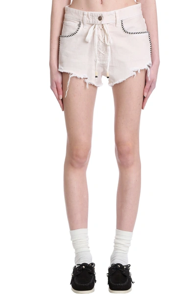 Alanui Saguaro Wash Denim Shorts In Beige