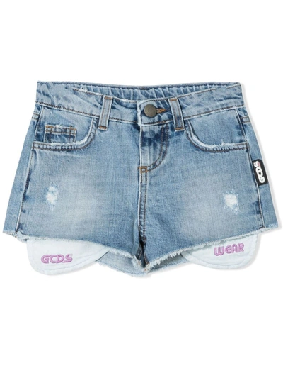 Shop Gcds Blue Cotton Denim Shorts