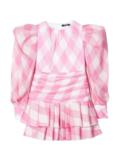 Shop Balmain Pink Dress In Bianco/rosa