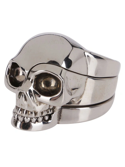 Shop Alexander Mcqueen Silver-tone Brass Skull Ring In Metallic