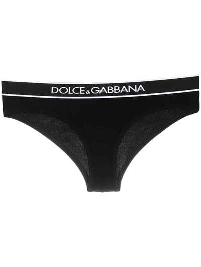 Shop Dolce & Gabbana Ribbed Cotton Briefs With Logo In Nero