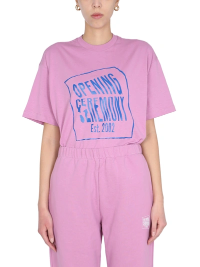 Shop Opening Ceremony T-shirt With Logo Print In Mauve Cobalt