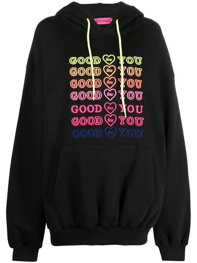 Shop Ireneisgood Goodfy Jersey Hoodie With Multicolor Embroidery In Black