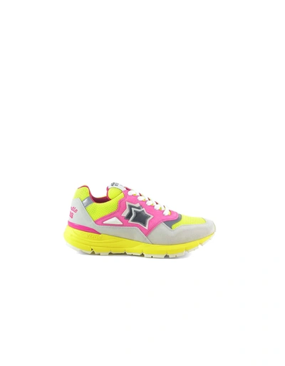 Shop Atlantic Stars Pink And Gray Suede Sneakers W/yellow Rubber Sole In White