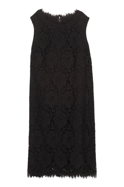 Shop Dolce & Gabbana Floral Pattern Lace Dress In Black