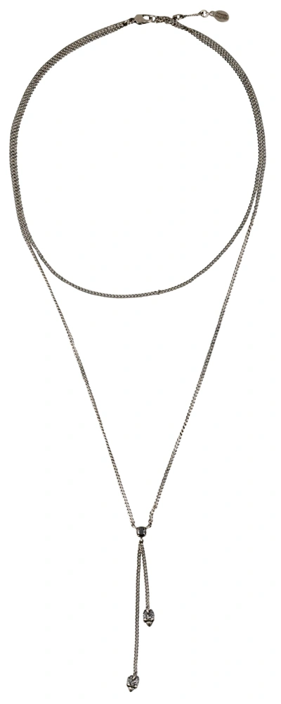 Shop Alexander Mcqueen Double Wrap Skull Necklace In Silver