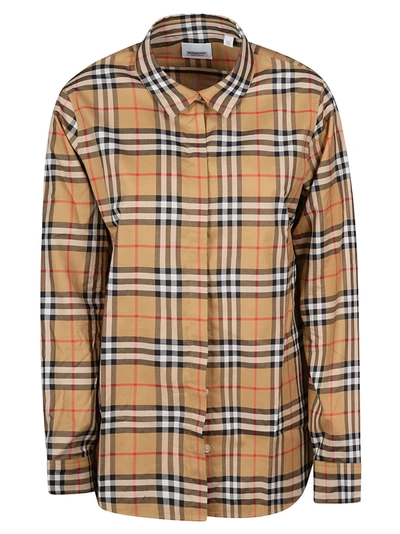 Shop Burberry Check Sleeve Straight Shirt In Antique Yellow