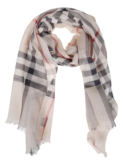 Shop Burberry Giant Check Gauze Scarf In Stone Check