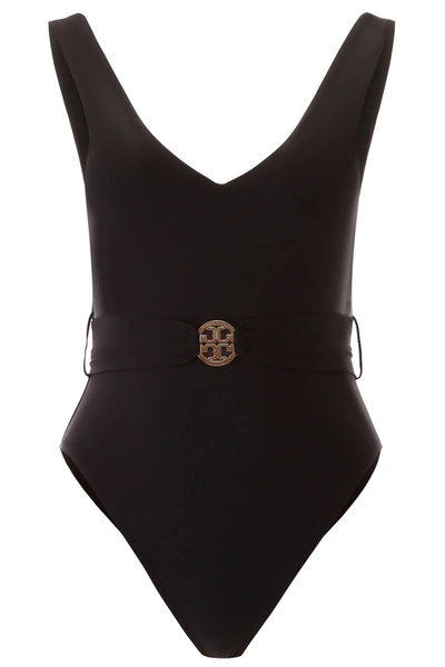 Shop Tory Burch Miller Plunge One-piece Swimsuit In Black (black)
