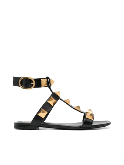 Shop Valentino Roman Stud Ankle-strap Sandals In No  Black
