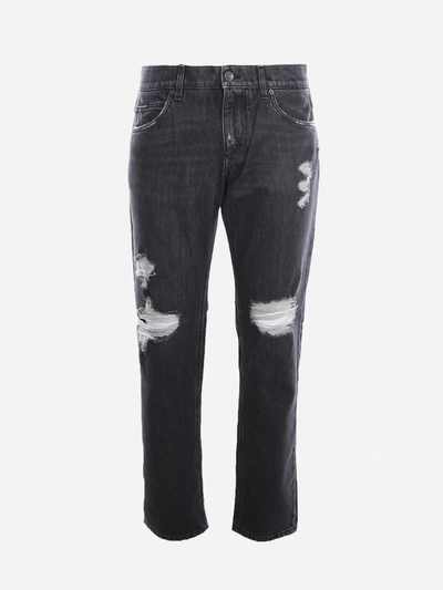 Shop Dolce & Gabbana Distressed Cotton Denim Jeans