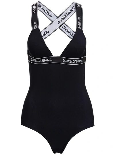 Shop Dolce & Gabbana Black Swimsuit With Logo In Nero