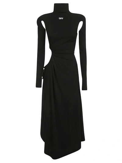 Shop Off-white Plisse Panel Dress In Black