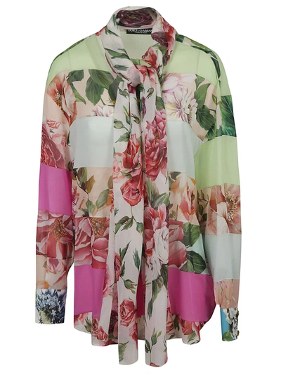 Shop Dolce & Gabbana Floral Print Scarf Detail Shirt In Multicolor
