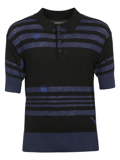 Shop Maison Margiela Stripe Detail Polo Shirt In Black/blue