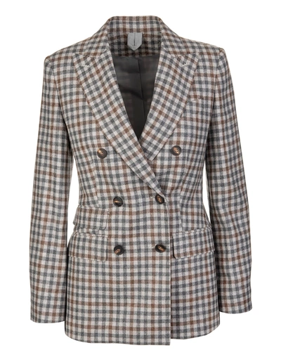 Shop Max Mara Sand Arabba Blazer With Multicolor Checks In Grigio