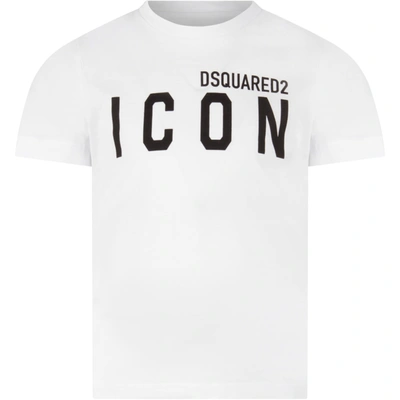 Dsquared2 White T-shirt For Kids With Black Logo And Writing | ModeSens