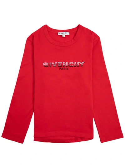 Shop Givenchy Long-sleeved T-shirt In Red Cotton With Logo Print