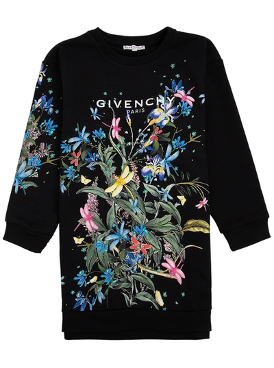 Shop Givenchy Black Jersey Dress With Floral Logo Print