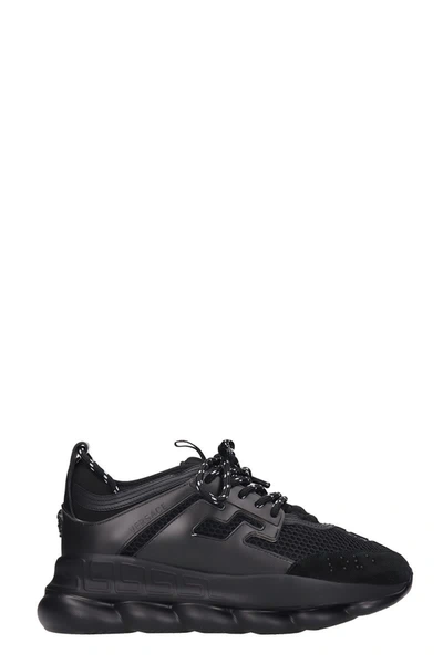 Shop Versace Chain Reaction Sneakers In Black Synthetic Fibers