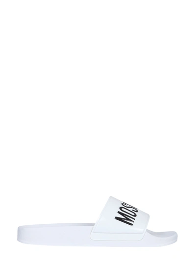 Shop Moschino Rubber Slide Sandals In Bianco