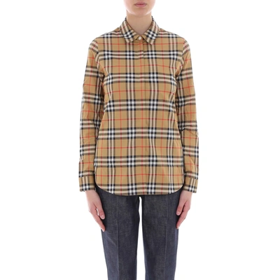 Shop Burberry Shirt In Check Beige