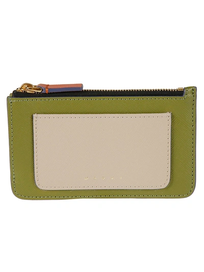 Shop Marni Saffiano Leather Card Holder In Orange/green