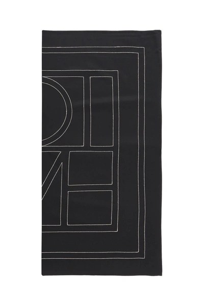Shop Totême Monogram Embroidered Scarf In Black Creme 920