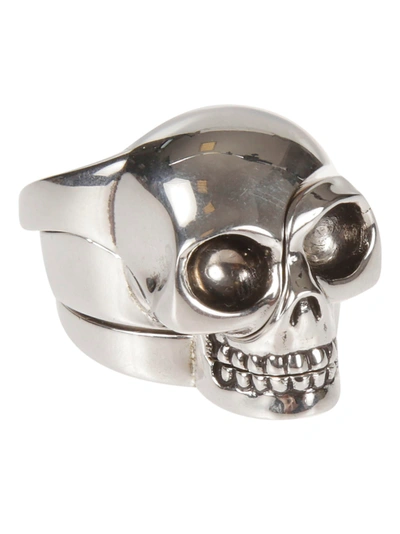 Shop Alexander Mcqueen Divided Skull Ring In Argento