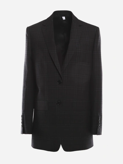 Shop Burberry Wool Jacket With All-over Check Pattern