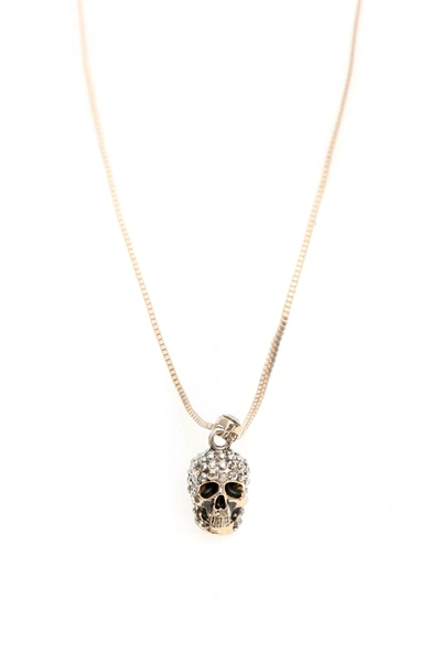 Shop Alexander Mcqueen Pave Skull Necklace In Oro