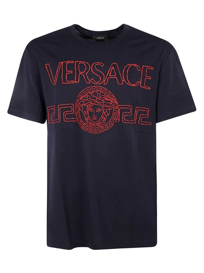 Shop Versace Regular Medusa Head Logo Print T-shirt In Blu