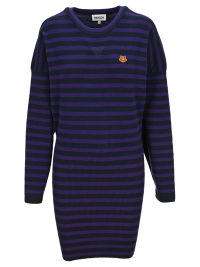 Shop Kenzo Striped Knitted Minidress In Viola