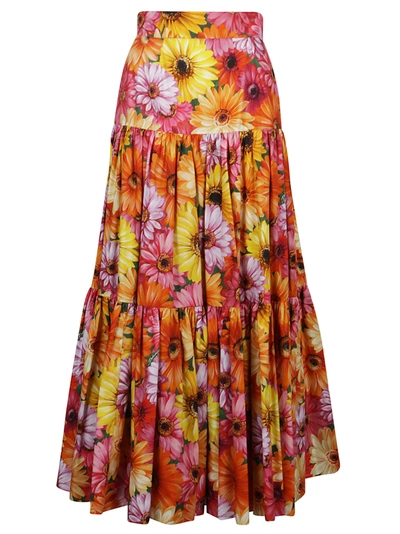 Shop Dolce & Gabbana Floral Print Long Skirt In Verde