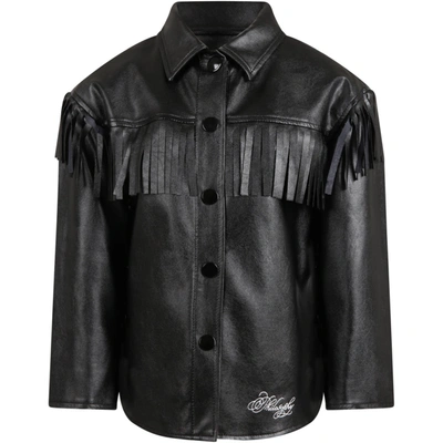 Shop Philosophy Di Lorenzo Serafini Black Jacket For Girl With Logo In (nero/ricamo Bianco)