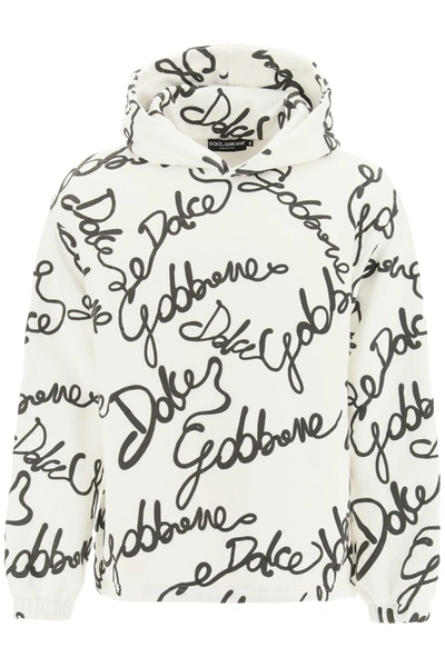 Shop Dolce & Gabbana Logoed Sweatshirt With Hoodie In Bianco
