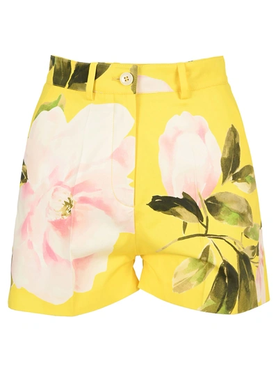 Shop Valentino Printed Silk Shorts In Yellow Multi