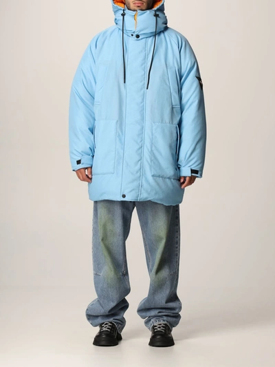 Msgm Hooded Reversible Down Jacket In Gnawed Blue
