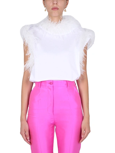 Shop Dolce & Gabbana Top With Feather Detail In Bianco